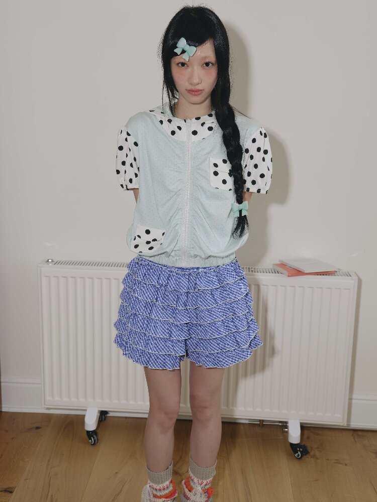 Mint Polka Dot Patchwork T-Shirt【s0000018702】
