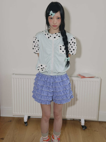 Mint Polka Dot Patchwork T-Shirt【s0000018702】