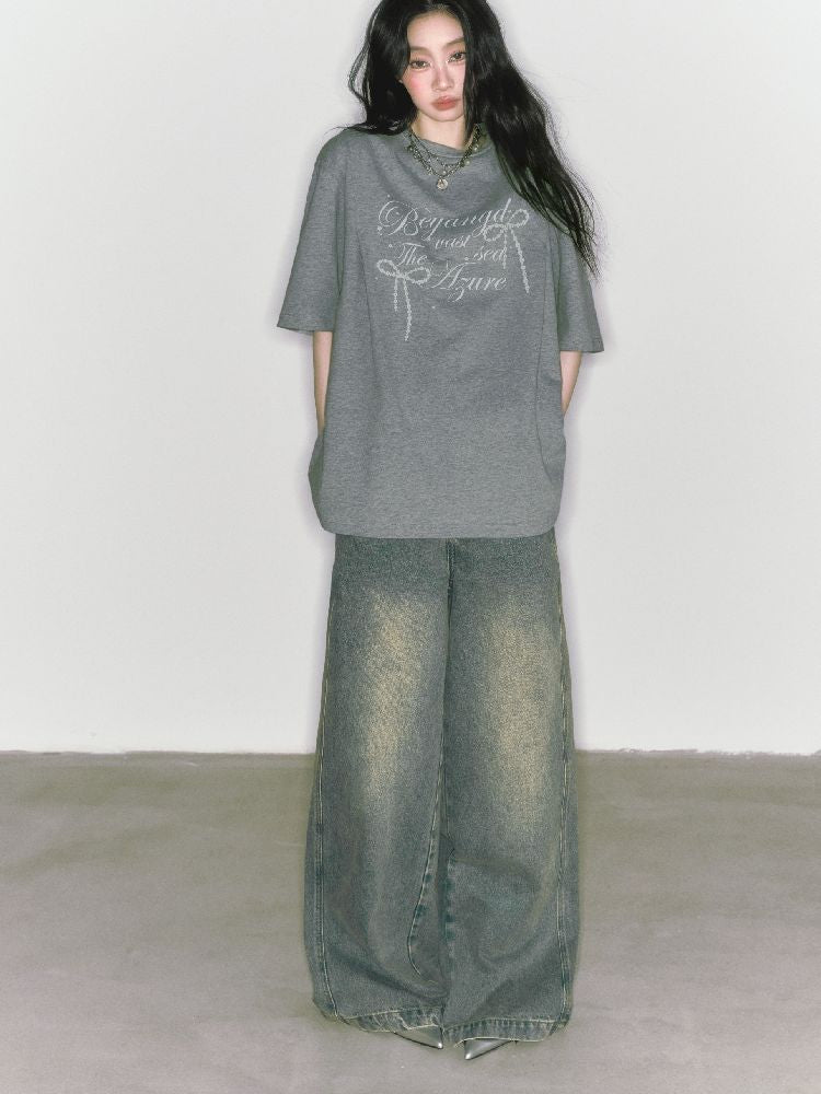 Wide-leg broken holes micro-laundry jeans【s0000012140】