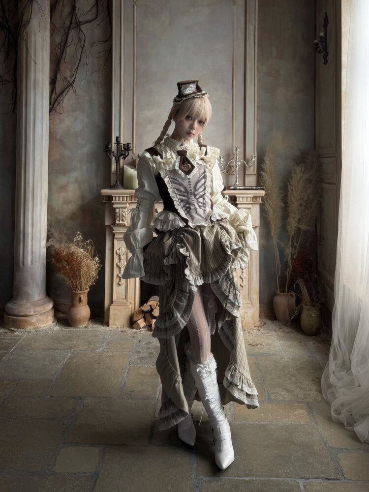 Stripe Lace Drawstring Cake Skirt【s0000015618】