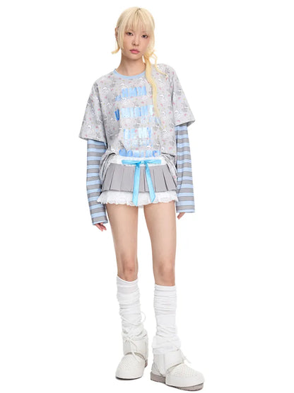 Print Two-Piece Style Long-Sleeve T-Shirt【s0000014093】