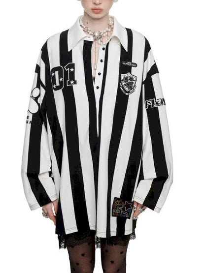 Black and white POLO Collar Ballgown【s0000011606】