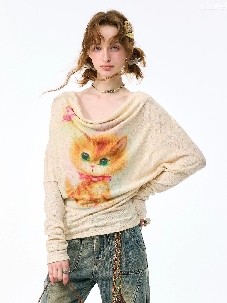 Swaying Collar Cat Knit Sweater【s0000017882】