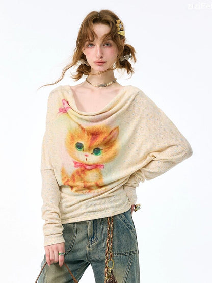 Swaying Collar Cat Knit Sweater【s0000017882】