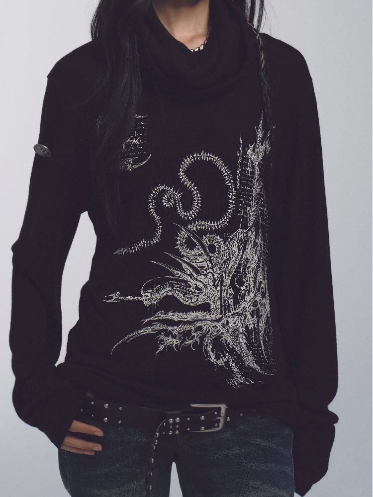 High Neck Loose Printed Sweater【s0000011228】