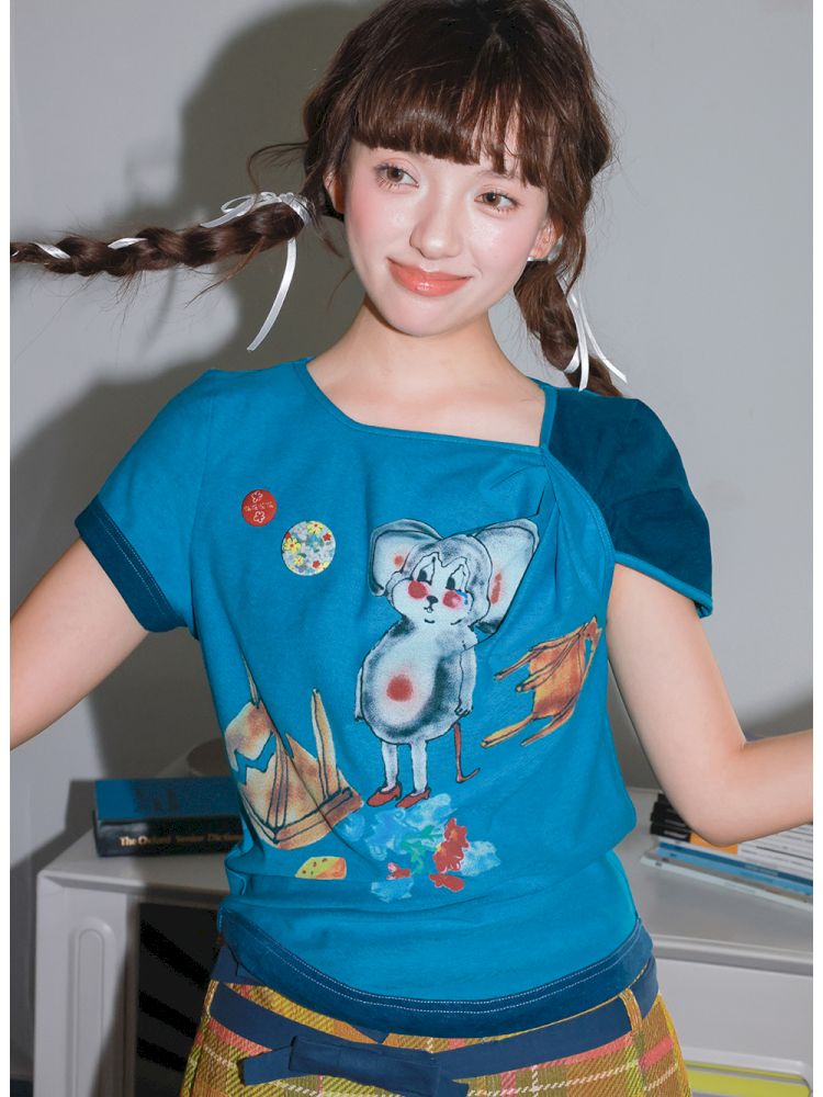 Blue Mouse Knot Design T-Shirt【s0000013923】