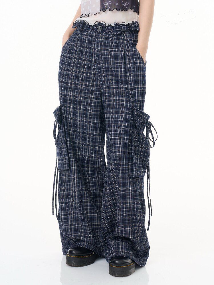 Plaid Pocket Wide Leg Slacks【s0000016607】