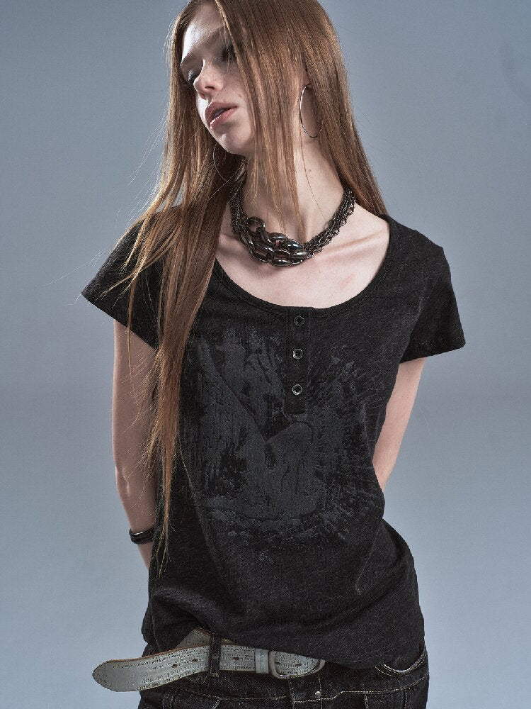 Snow Dot Gray Tencel Cotton T-shirt【s0000016636】