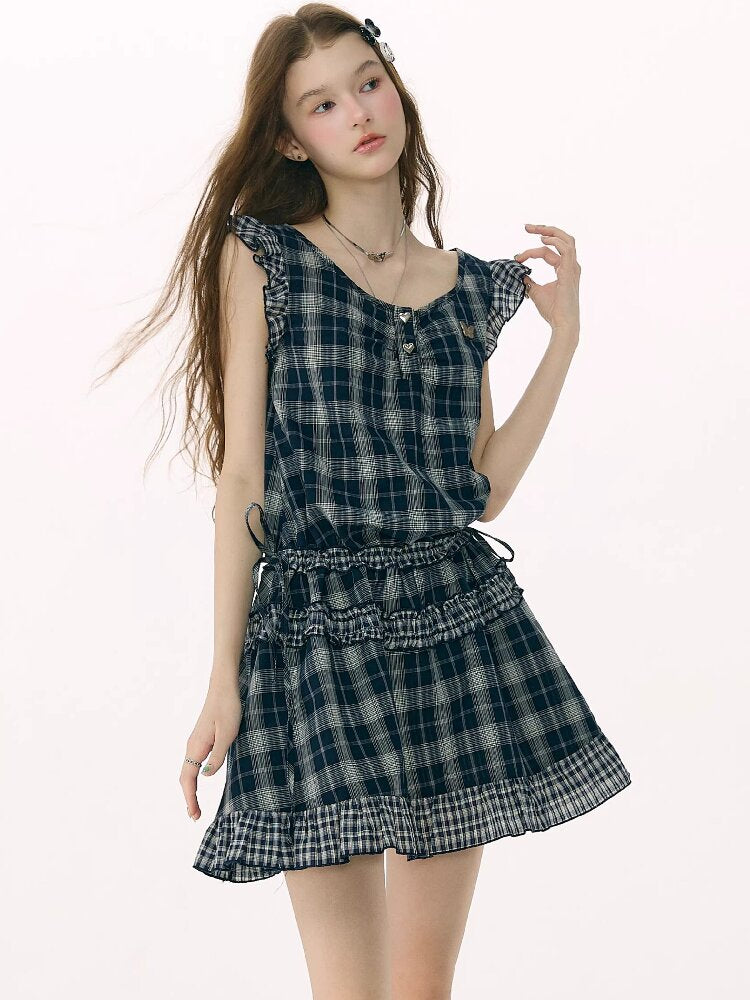 Spliced Plaid Flying Sleeve Dress【s0000016844】