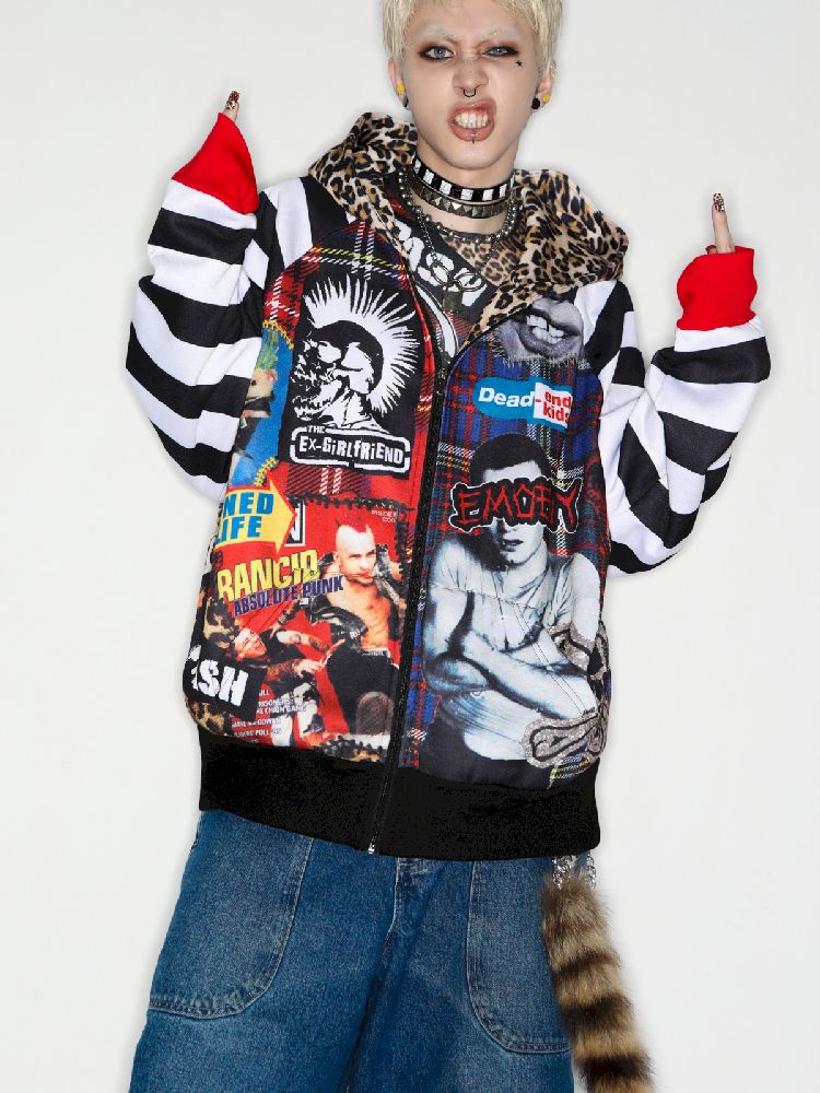 American Punk Leopard Print Zipper Sweatshirt Jacket [S0000010272]