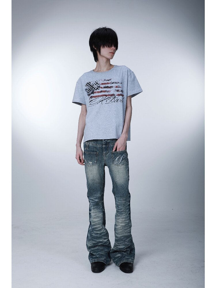 Star Flag Vintage Print T-shirt【s0000016626】