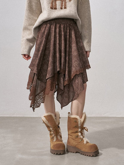 Lace Paneled Irregular Skirt【s0000015901】