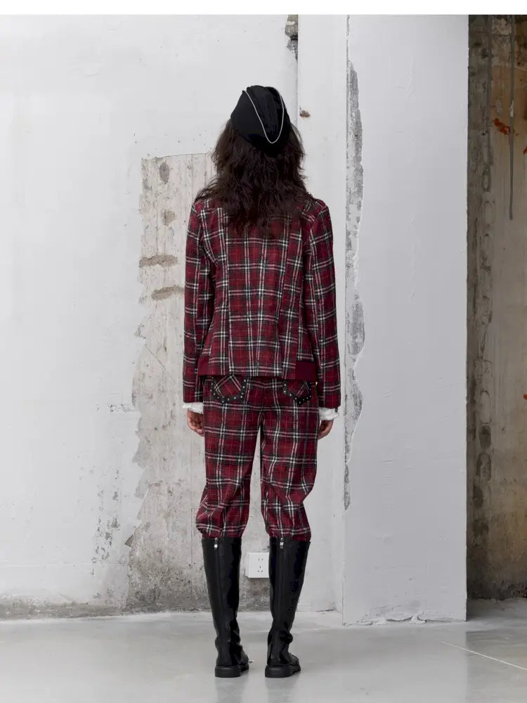 College Punk Badge Plaid Blazer【s0000014204】