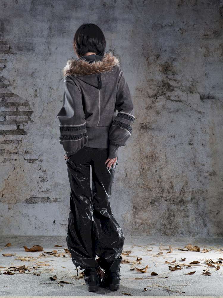 Lantern Sleeve Hooded Sweatshirt Jacket【s0000014493】