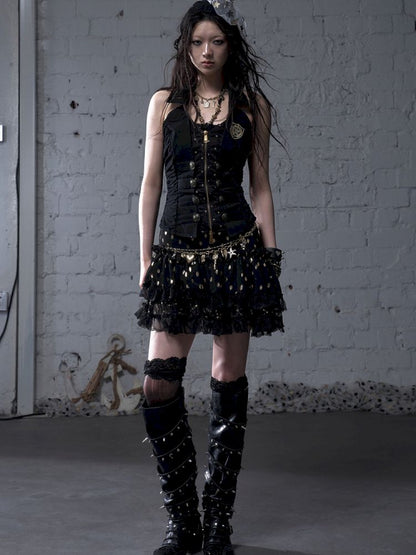 Slimming faux two-piece vest halter top【s0000012798】