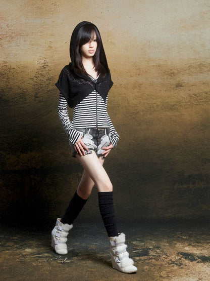 Wings Hot Rhinestone Hooded Short Tunic【s0000011818】