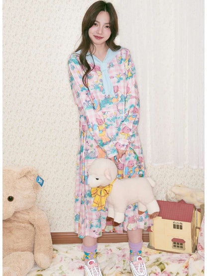Pink Bear Illustration Print Dress【s0000014496】
