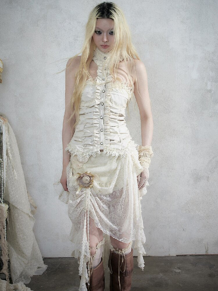 Baroque Lace Patchwork Halter Top【s0000017982】