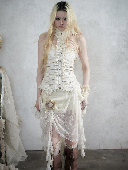 Baroque Lace Patchwork Halter Top【s0000017982】