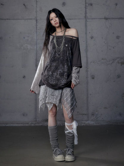 One-shoulder long-sleeved T-shirt【s0000013468】
