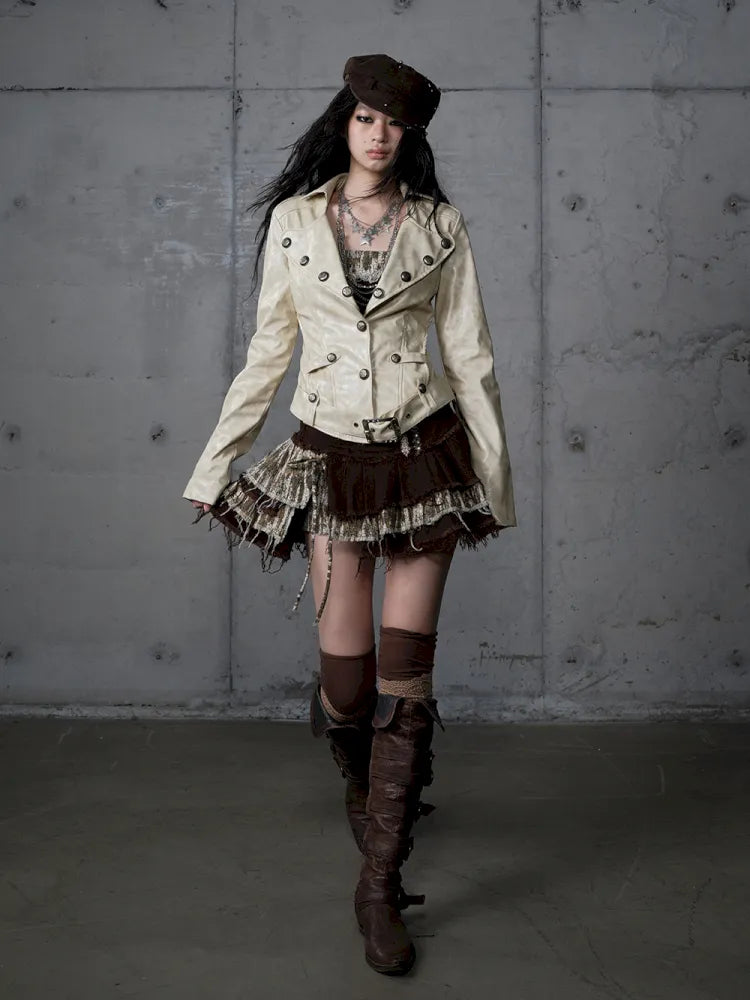 Slim-Fit Short Leather Jacket【s0000013945】