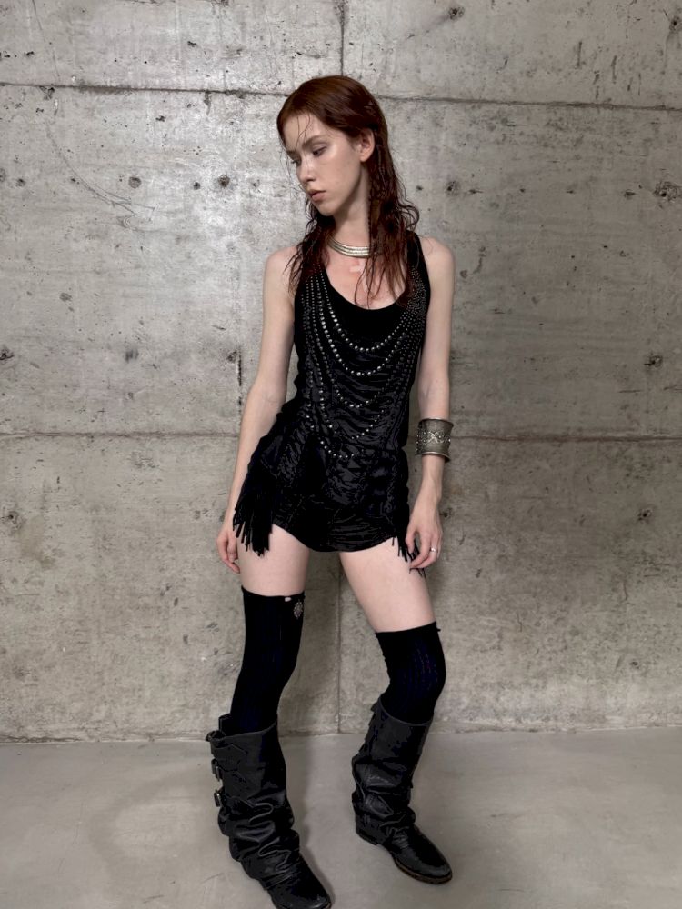 Irregular Print Metal Rivet Long Vest【s0000012830】