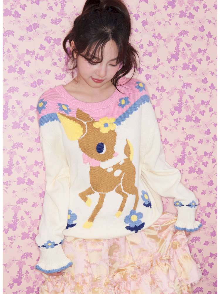 Navy Blue Off-white Fawn Sweater【s0000015025】