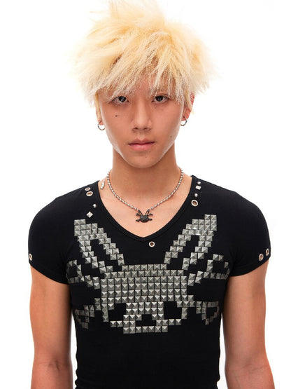 Studded Rabbit Skull Short T-shirt【s0000016936】