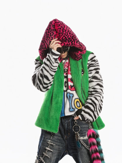 Neon Leopard Skull Patchwork Coat【s0000019279】