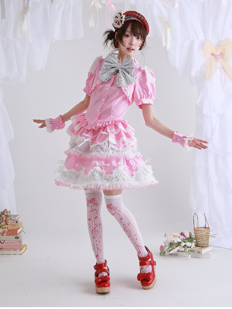 Pink Striped Lolita Puffy Skirt【s0000016560】