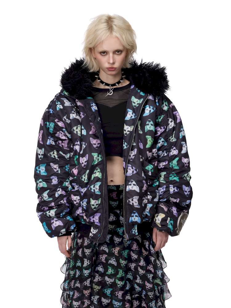 Black Metal Fur Collar Cotton Suit【s0000015129】