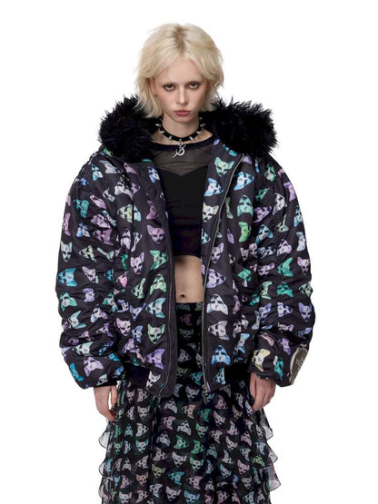 Black Metal Fur Collar Cotton Suit【s0000015129】