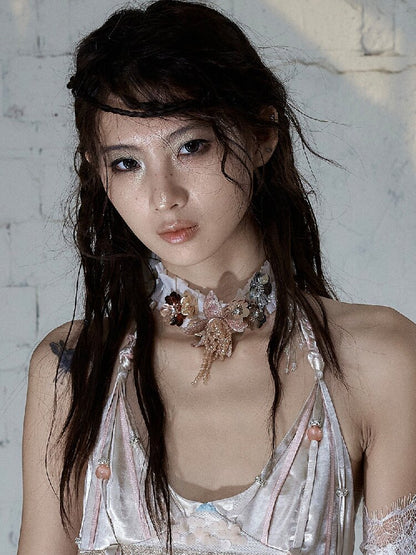 Vintage Court Pleated Flower Necklace【s0000017245】