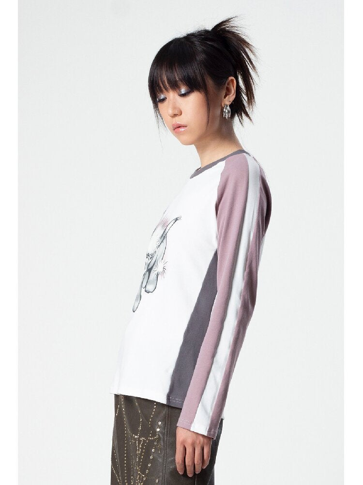Distressed Contrast Long Sleeve Tee【s0000018043】