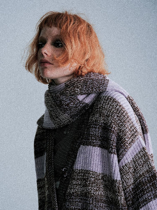 Heavy broken holes loose lazy leisure cardigan+scarf【s0000005400】