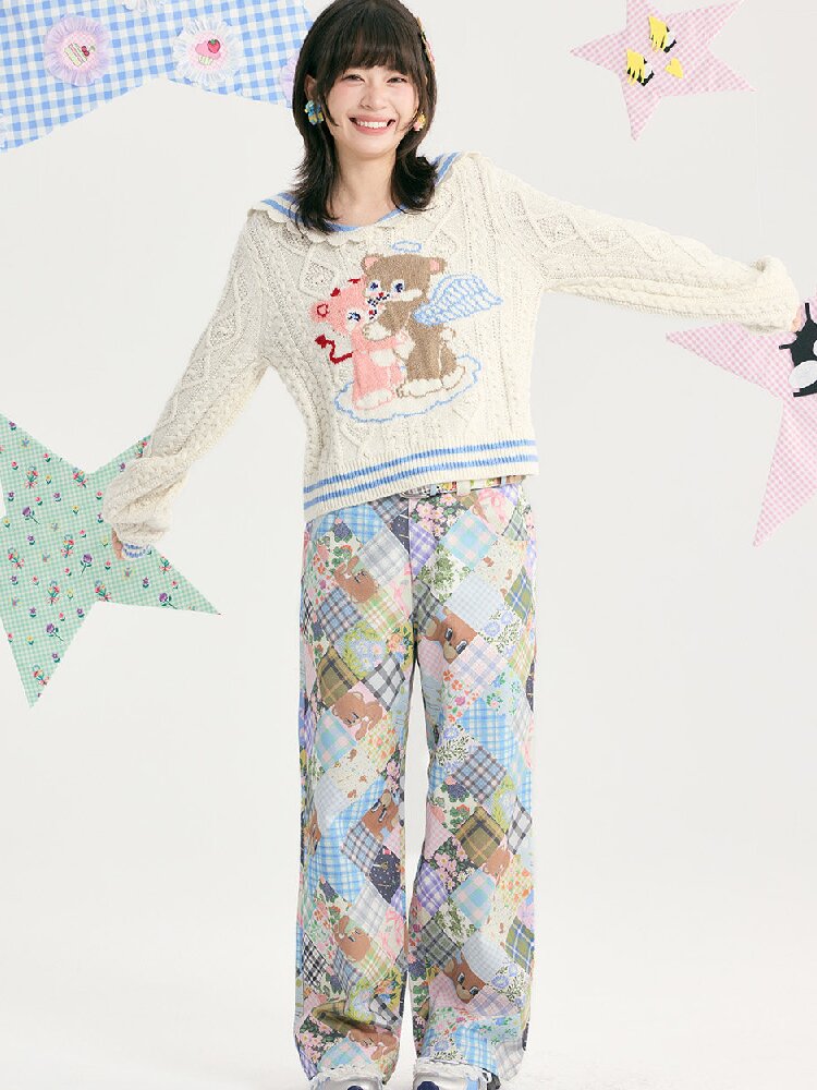 Vintage Bear Floral Patchwork Pants【s0000018721】
