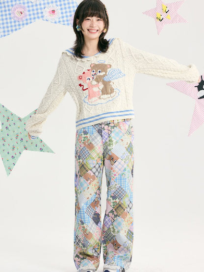 Vintage Bear Floral Patchwork Pants【s0000018721】
