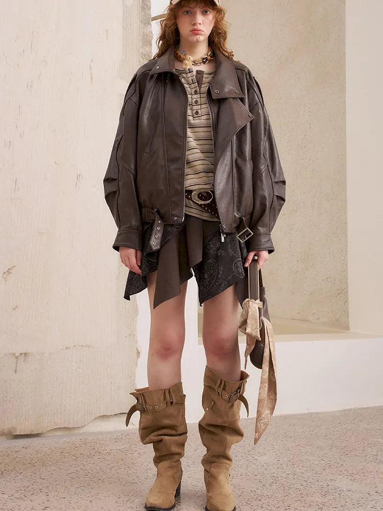 Oversized Short-Length Leather Jacket【s0000014053】