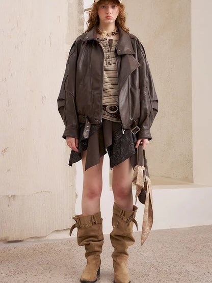 Oversized Short-Length Leather Jacket【s0000014053】