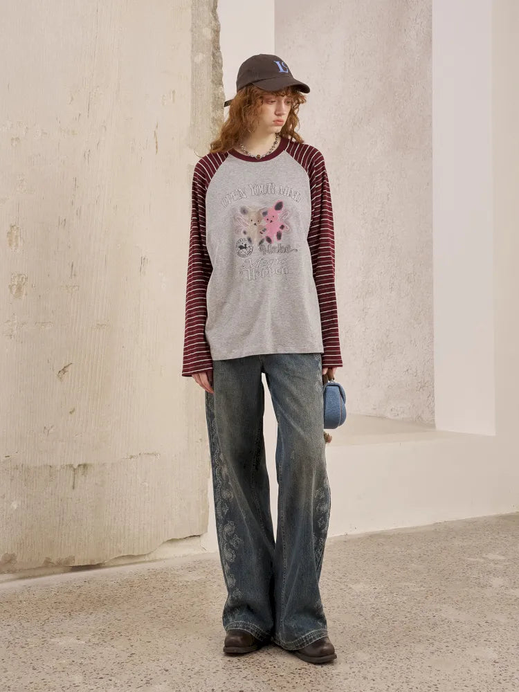 Vintage-Washed Relaxed Straight-Leg Jeans【s0000014043】
