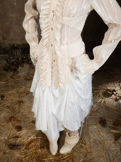 Lace Sequin Patchwork Court Shirt【s0000018382】