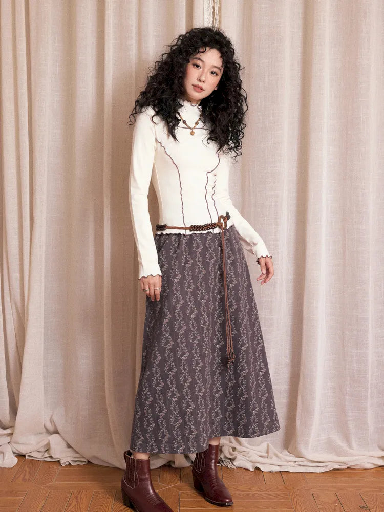 Retro-inspired versatile print maxi skirt【s0000013992】