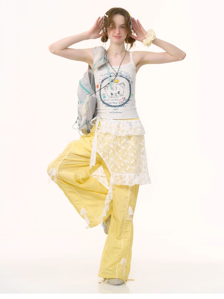 Wide-leg Straight Yellow Sports Casual Pants【s0000012239】