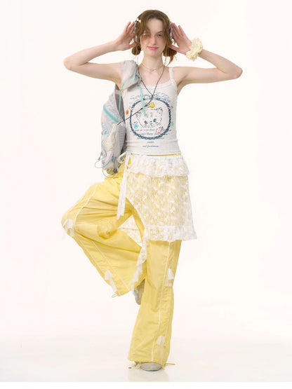 Wide-leg Straight Yellow Sports Casual Pants【s0000012239】