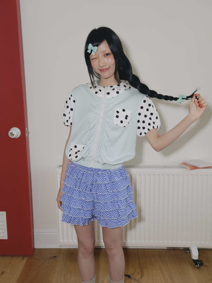 Mint Polka Dot Patchwork T-Shirt【s0000018702】