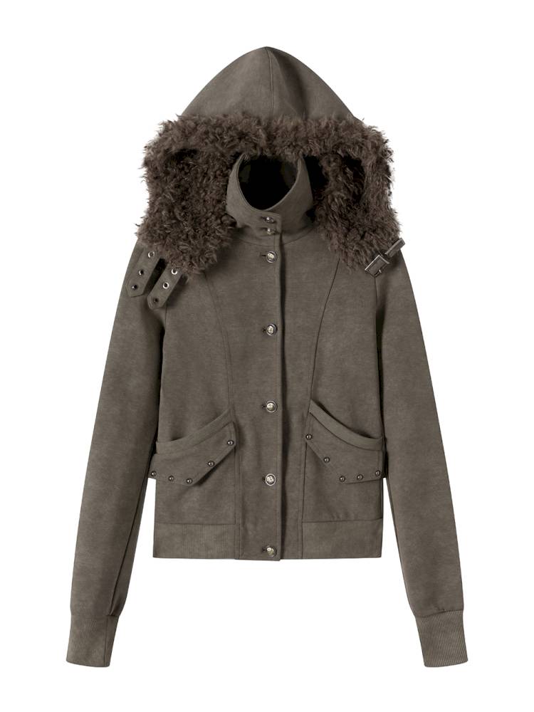 Fur Hood Vintage-Style Knit Jacket【s0000014426】