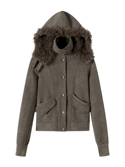 Fur Hood Vintage-Style Knit Jacket【s0000014426】