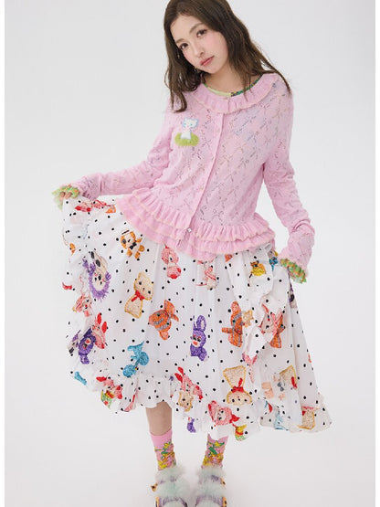 White Polka Dot Lace Cotton Skirt【s0000016195】