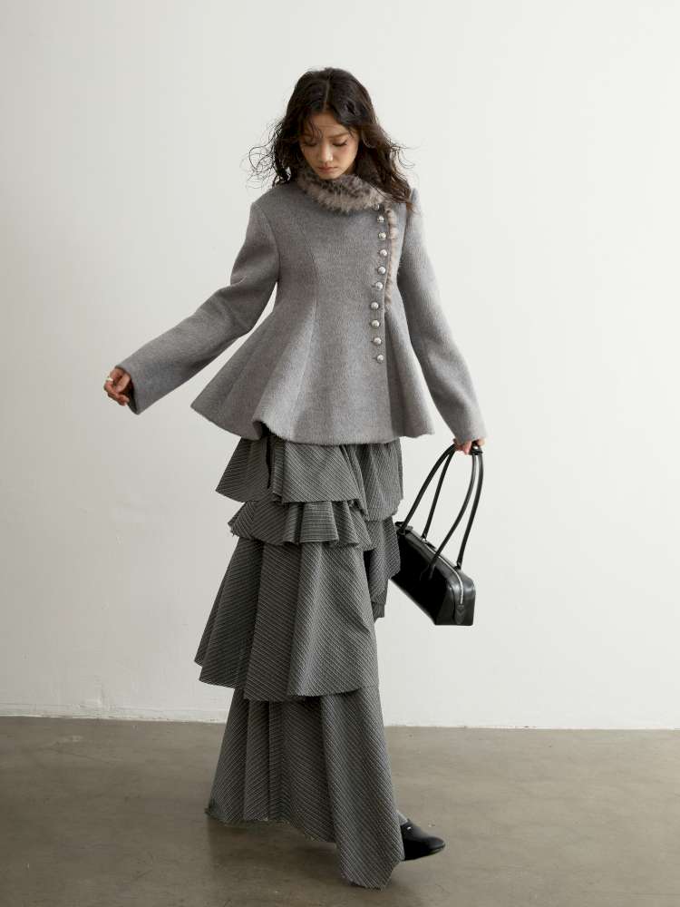 Leopard Fur Collar Tweed Jacket【s0000015184】
