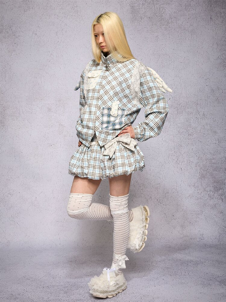 Plaid Floral Patchwork Pumpkin Skirt【s0000019132】